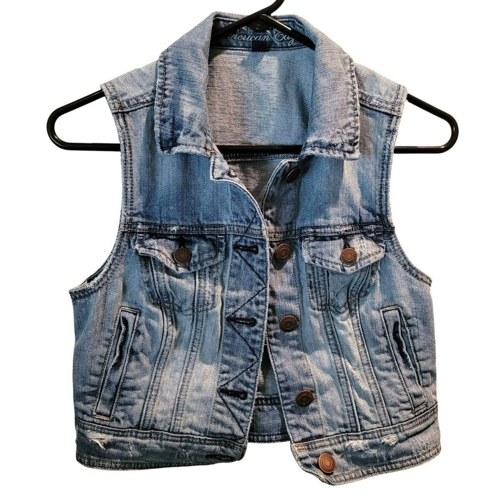 American Eagle Denim Vest Kids Small Sleeveless Light Wash  JH705